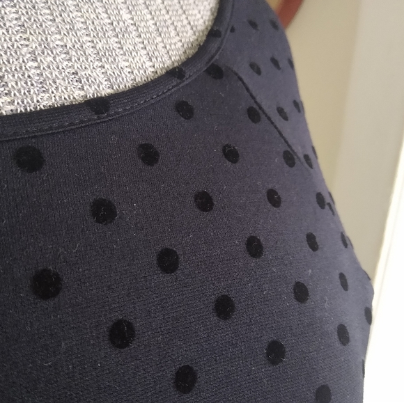 J. CREW Navy Blue Top with Black Velvet Polka Dots - Picture 2 of 7